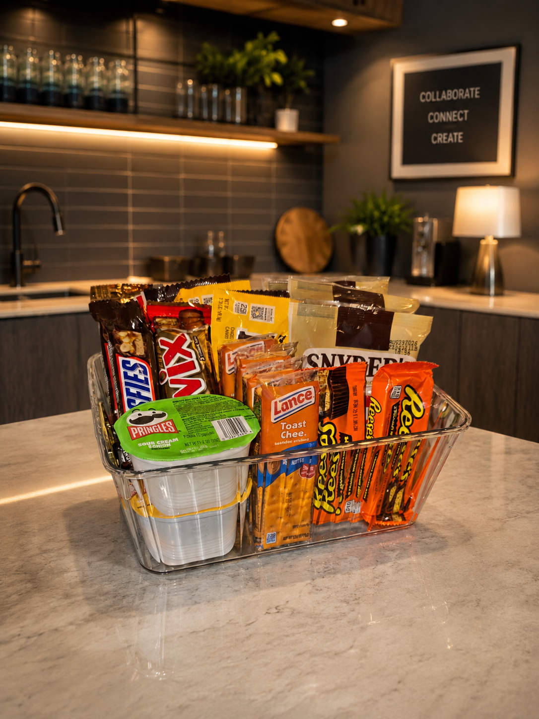 Variedad de snacks dulces y salados.